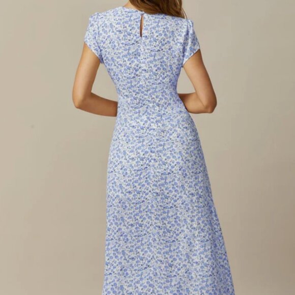 Rihoas Small The Blue Round Neck Floral Slit Midi Dress - Picture 3 of 3
